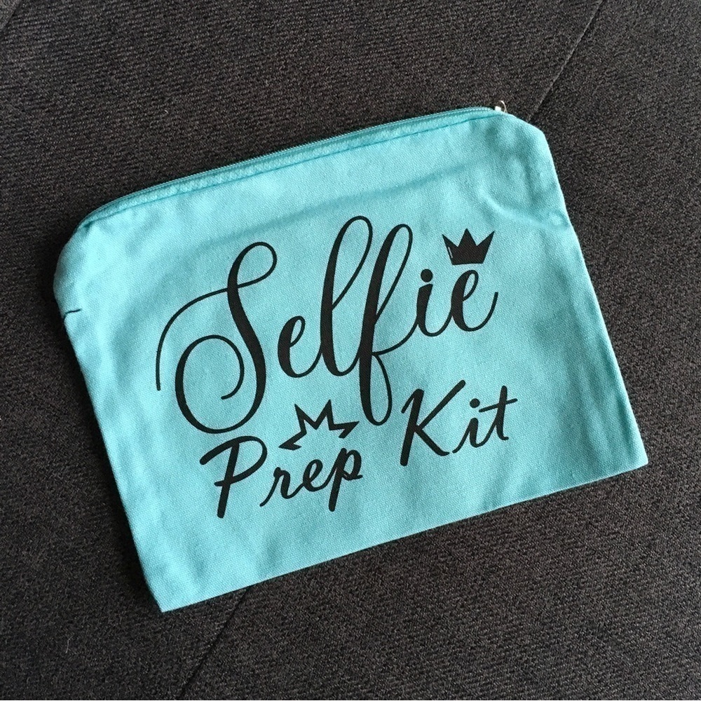 “Selfie Prep Kit” Makeup Bag, Travel Pouch, Aqua, Black